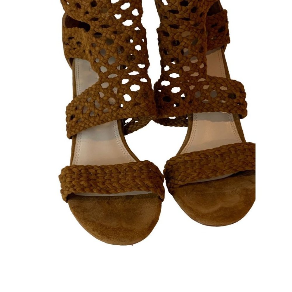 39 Sandro Agate Brique Suede Braid Stiletto Sandals Brown 3.75" Heel - Picture 8 of 12